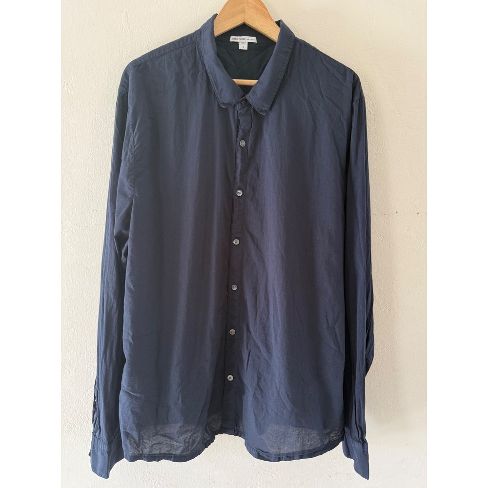 James Perse Mens Navy Blue 100% Cotton Long Sleeve Button Down Shirt Size 4